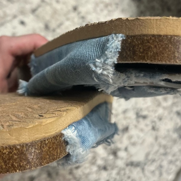 Thick strap with buckle accent denim Medium Width Sandal Open Toe Fabric - Picture 6 of 8